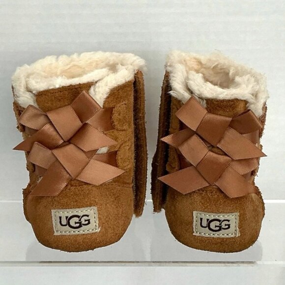UGG Baby Boots Classic Bailey Bow Boots Chestnut Tan Brown Slip On Size 2 - Picture 8 of 16